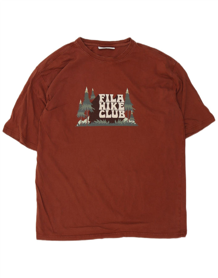Fila Mens Graphic T-Shirt Top XL Brown Cotton