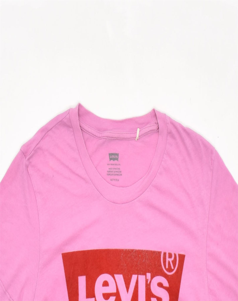 LEVI'S Womens Graphic T-Shirt Top UK 6 XS Pink Cotton | Vintage | Thrift | Second-Hand | Used Clothing | Messina Hembry 