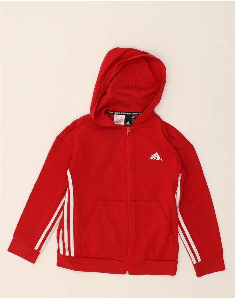 ADIDAS Boys Zip Hoodie Sweater 9-10 Years Red Cotton | Vintage Adidas | Thrift | Second-Hand Adidas | Used Clothing | Messina Hembry 