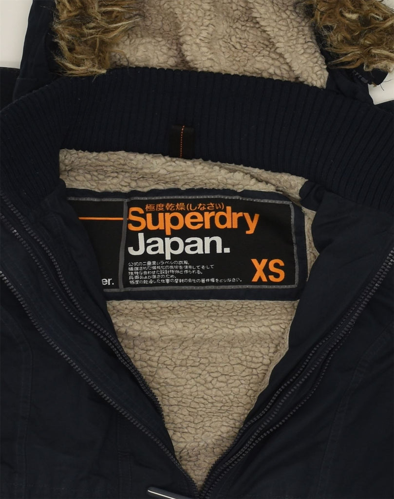 SUPERDRY Womens Hooded Parka Jacket UK 6 XS Navy Blue Cotton | Vintage Superdry | Thrift | Second-Hand Superdry | Used Clothing | Messina Hembry 