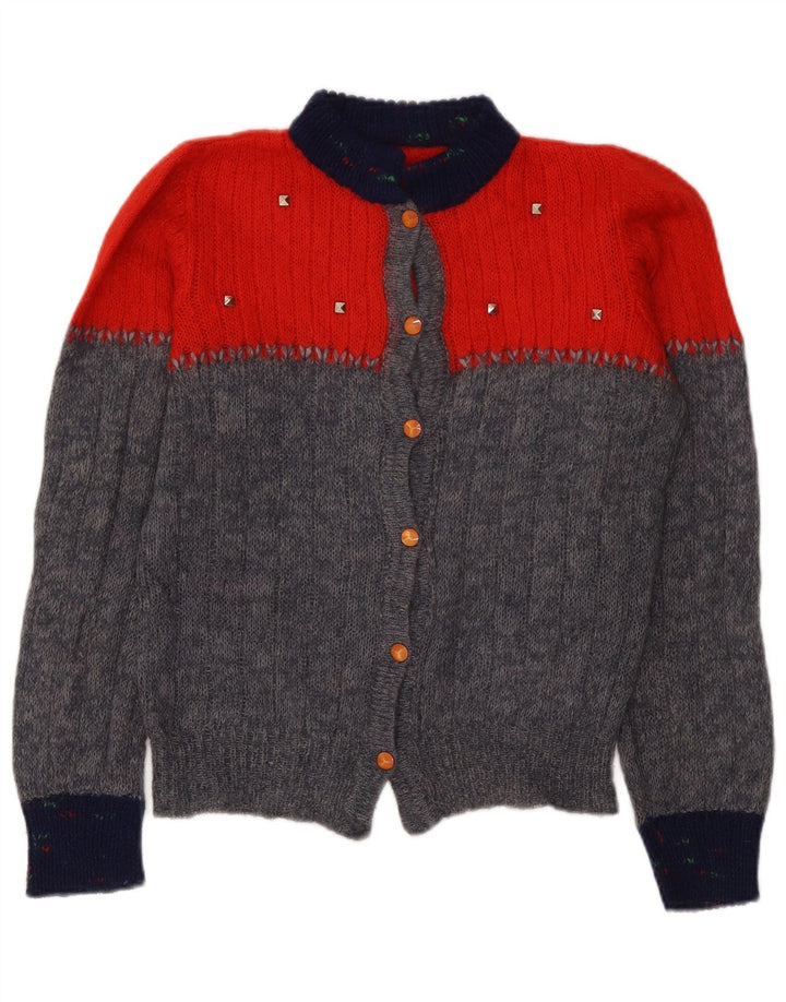 Vintage Womens Snowflake Cardigan Sweater UK 14 Medium Grey Colourblock