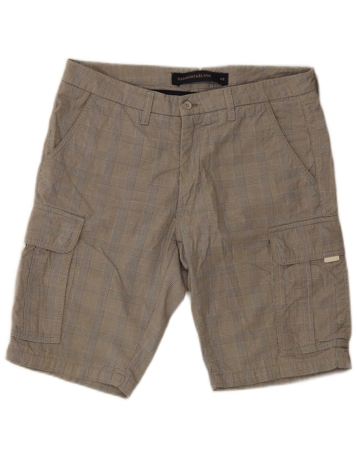 Harmont & Blaine Mens Cargo Shorts IT 48 Medium W30  Grey Check Cotton