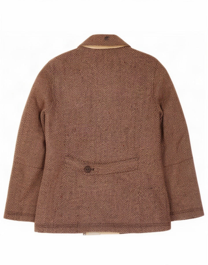 Timberland Womens 5 Button Windbreaker Jacket UK 14 Large Brown Herringbone