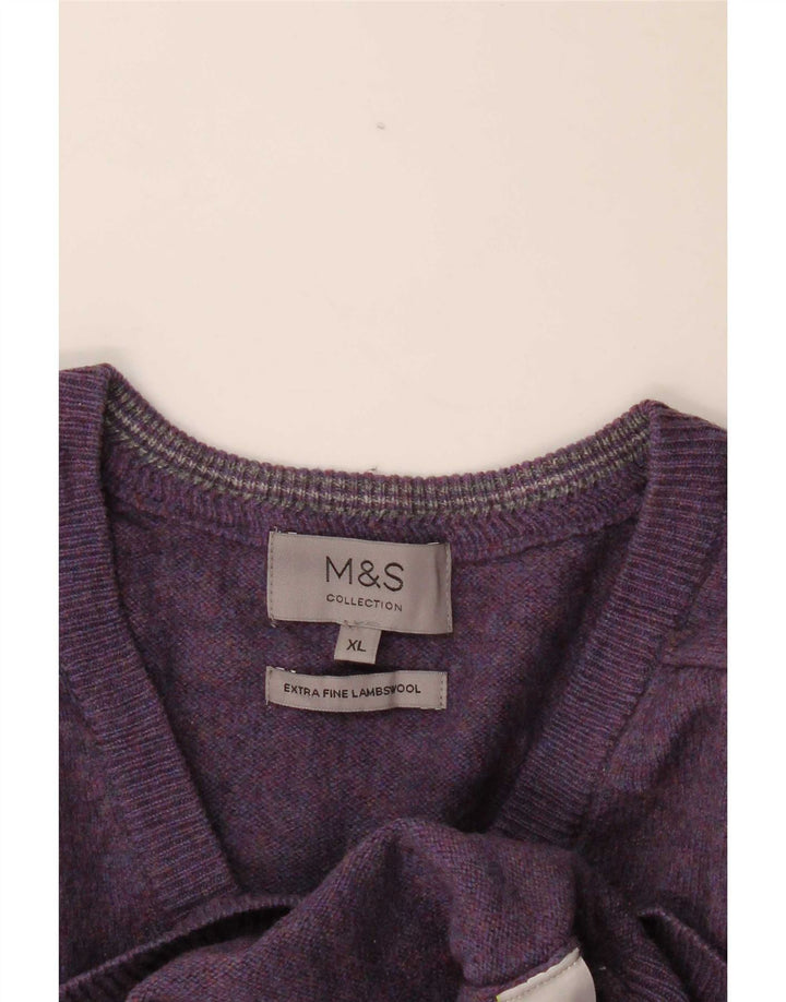 Marks & Spencer Mens V-Neck Jumper Sweater XL Purple Wool