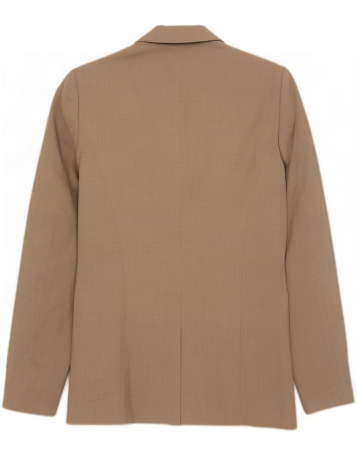 Zara Womens 1 Button Blazer Jacket UK 10 Small Beige Cotton
