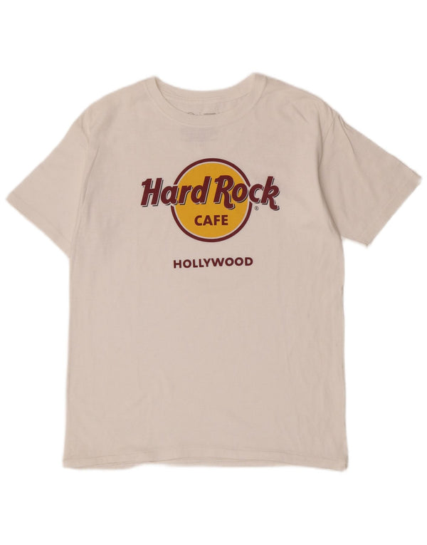 Hard Rock Cafe Mens Hollywood Graphic T-Shirt Top Large White Cotton