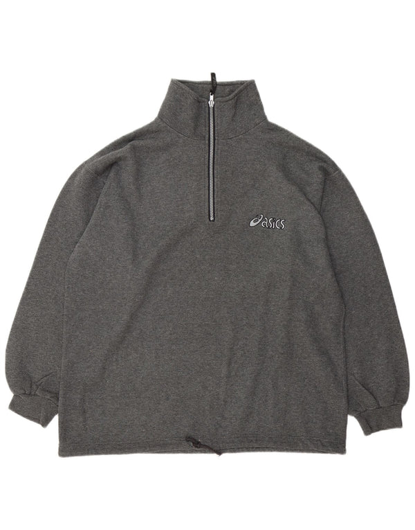 Asics Mens Zip Neck Sweatshirt Jumper Medium Grey Cotton