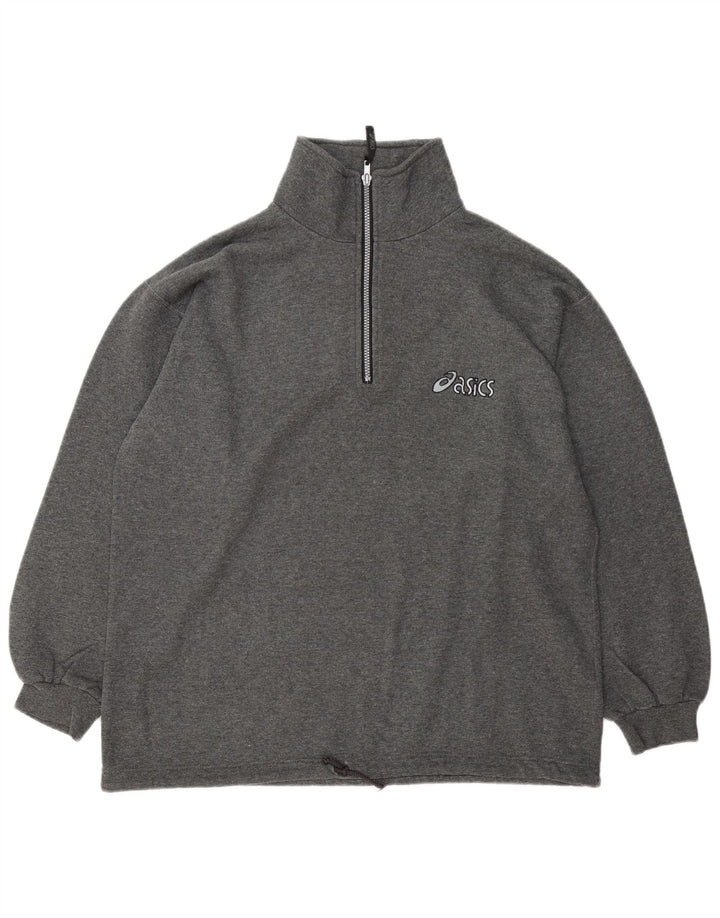 Asics Mens Zip Neck Sweatshirt Jumper Medium Grey Cotton