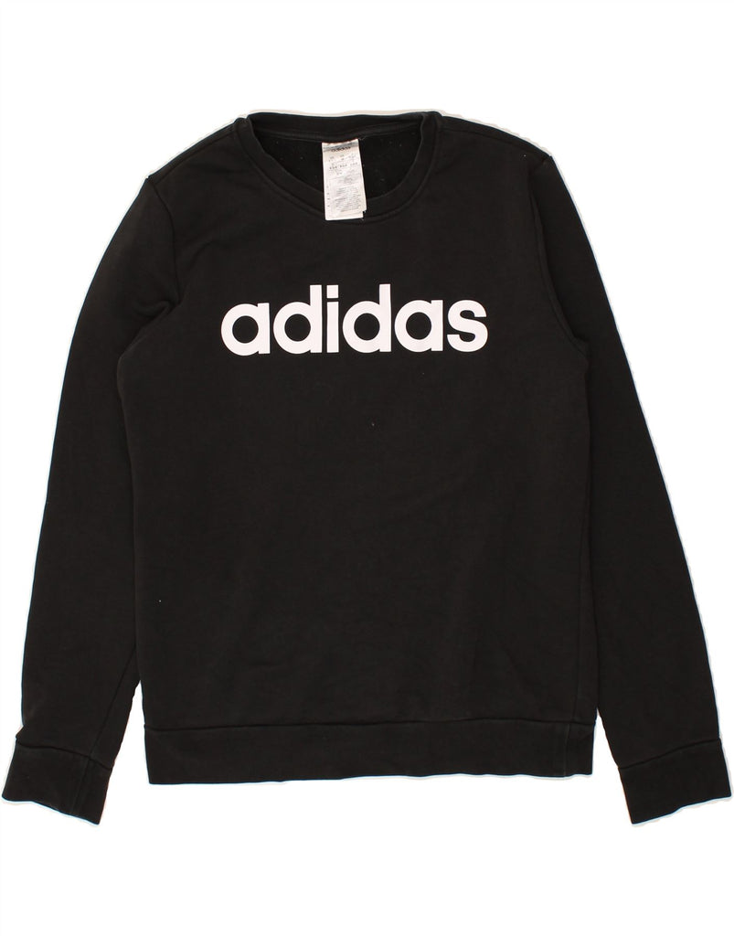 ADIDAS Womens Graphic Sweatshirt Jumper UK 12/14 Medium Black Cotton | Vintage Adidas | Thrift | Second-Hand Adidas | Used Clothing | Messina Hembry 