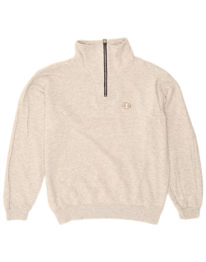 Champion Mens Zip Neck Sweatshirt Jumper Medium Grey Flecked Cotton