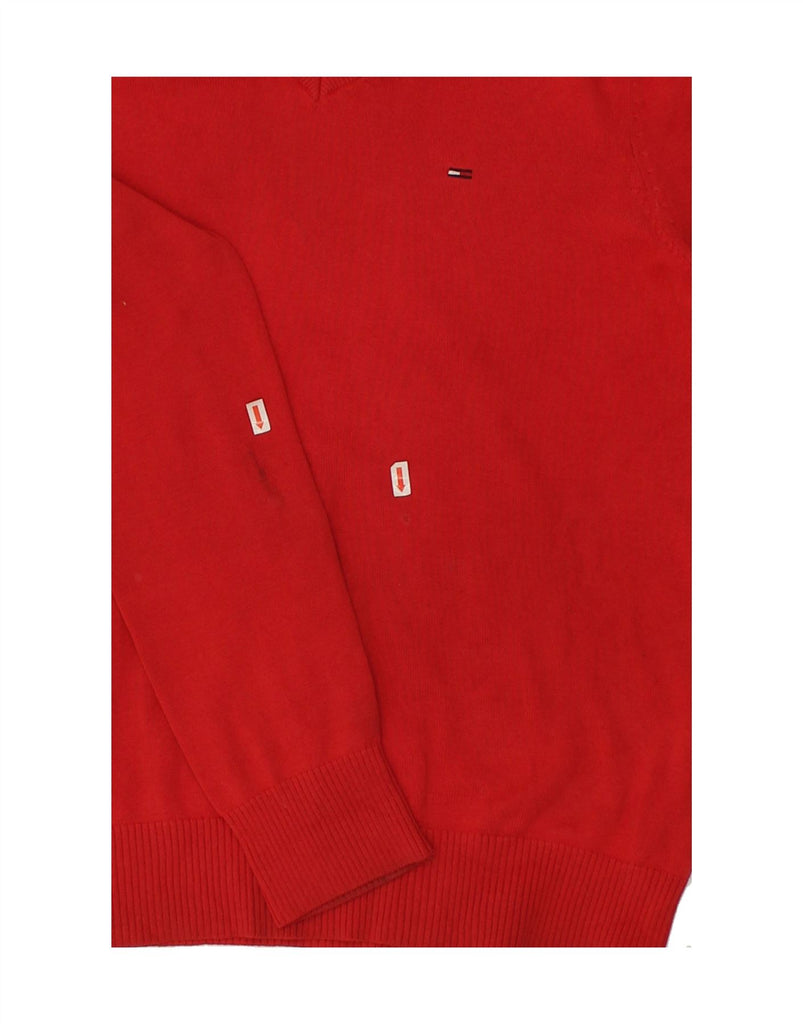 TOMMY HILFIGER Mens V-Neck Jumper Sweater Medium Red Cotton | Vintage Tommy Hilfiger | Thrift | Second-Hand Tommy Hilfiger | Used Clothing | Messina Hembry 