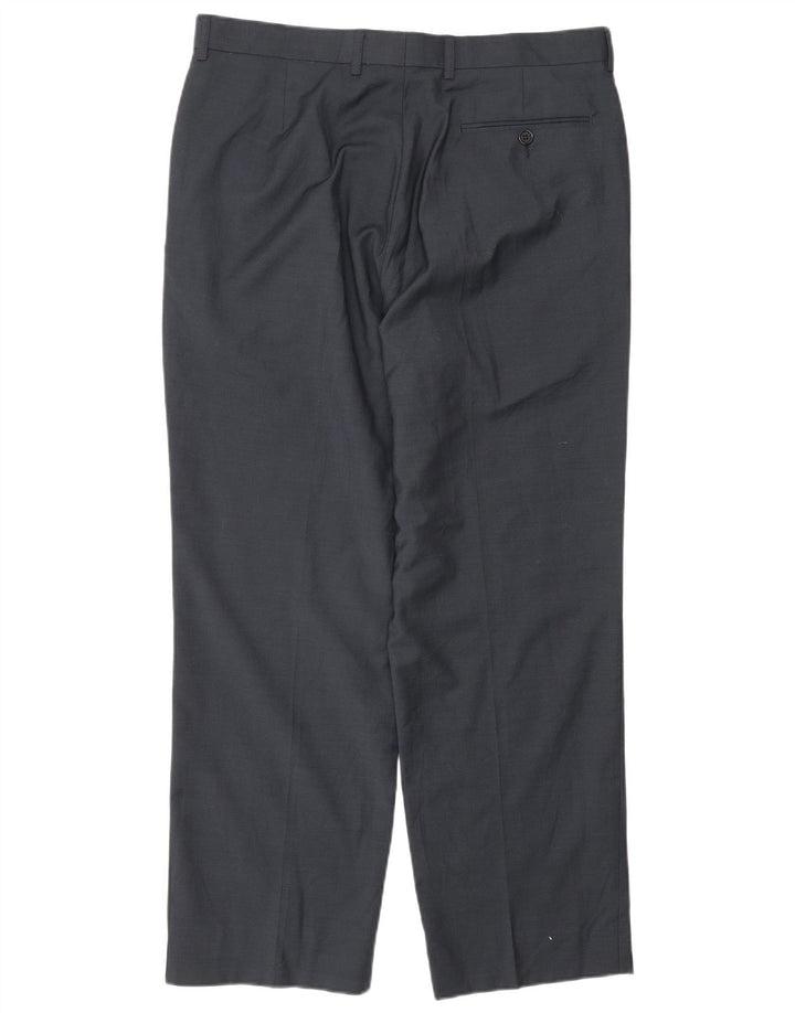 Marks & Spencer Mens Straight Casual Trousers W34 L29 Navy Blue Wool