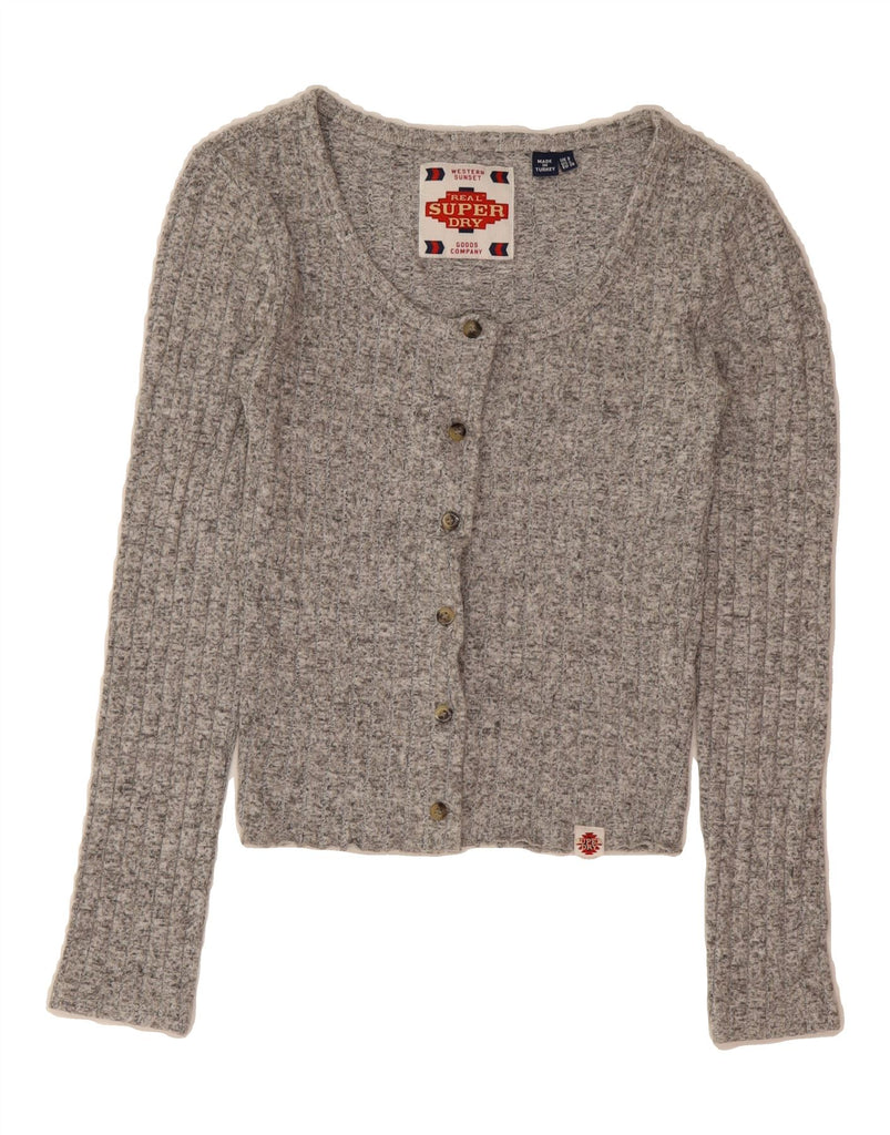 SUPERDRY Womens Crop Cardigan Sweater UK 8 Small Grey Viscose Vintage Superdry and Second-Hand Superdry from Messina Hembry 
