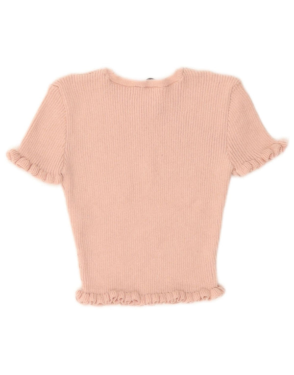 Zara Womens Crop Blouse Top UK 10 Small Pink Polyester