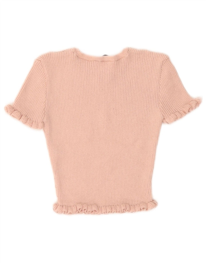 Zara Womens Crop Blouse Top UK 10 Small Pink Polyester