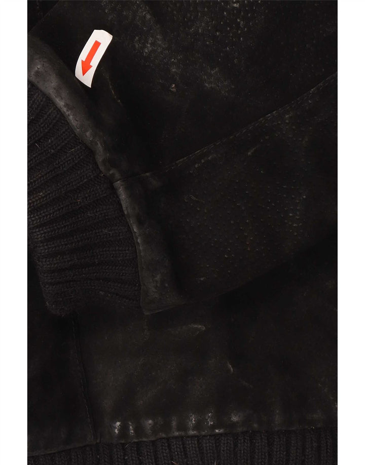 Vintage Mens Suede Bomber Jacket UK 42 XL Black Leather