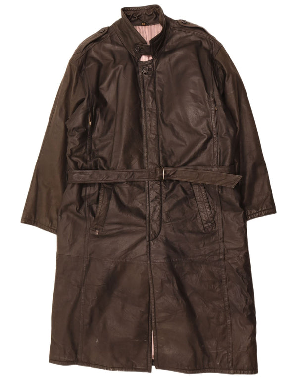 Vintage Mens Military Leather Coat IT 56 3XL Black