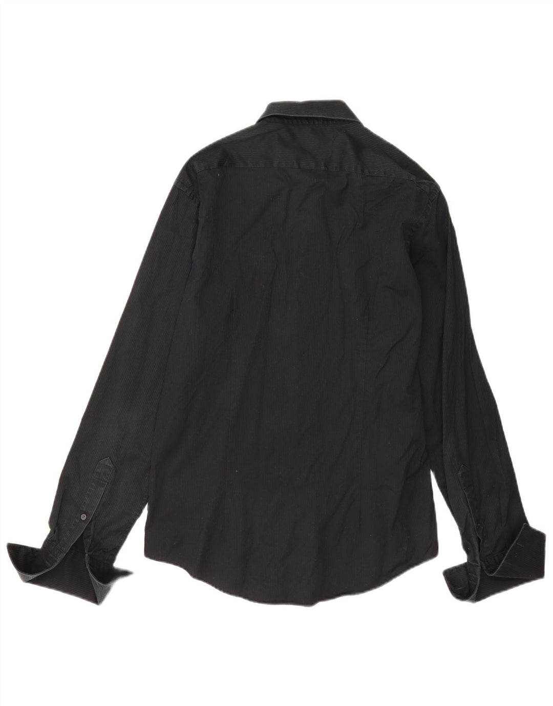 Calvin Klein Mens Formal Shirt Size 39 15 1/2 Medium Black Pinstripe