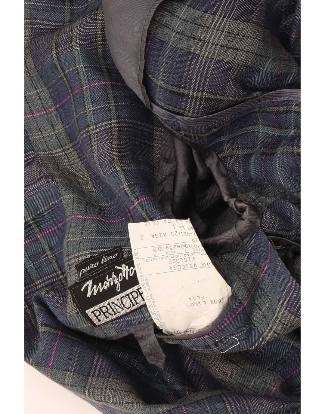 Principles Mens 2 Button Blazer Jacket UK 40 Large Navy Blue Check Linen