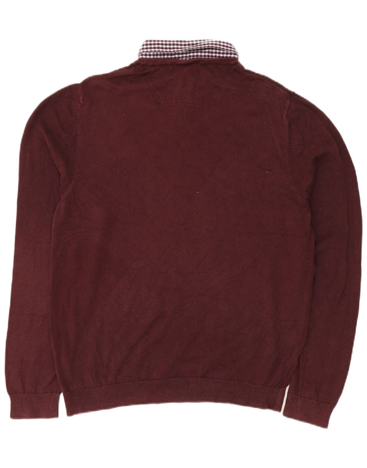 Marks & Spencer Mens V-Neck Jumper Sweater Large Maroon Cotton