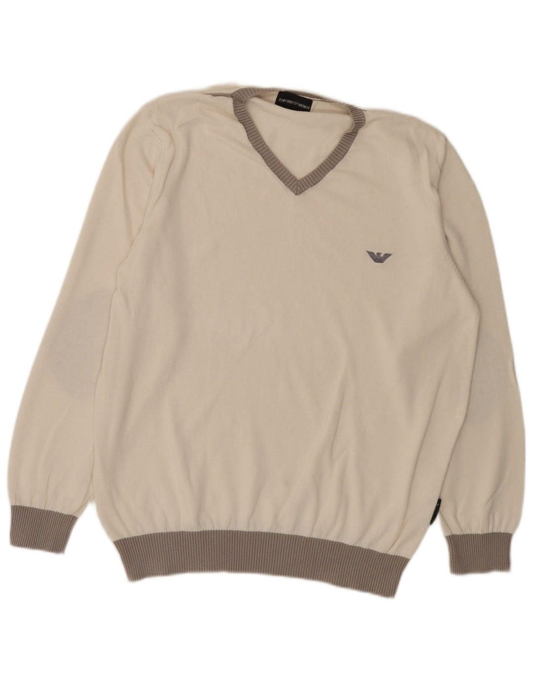Emporio Armani Mens V-Neck Jumper Sweater Large White