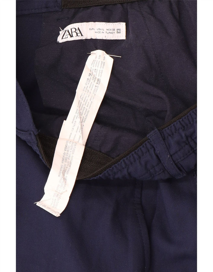 Zara Mens Tapered Chino Trousers Large W32 L26 Navy Blue Polyester