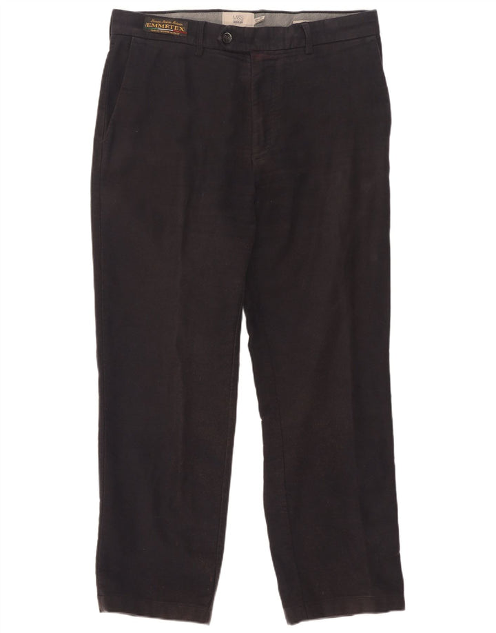 Marks & Spencer Mens Regular Fit Suit Trousers W34 L29 Navy Blue Cotton