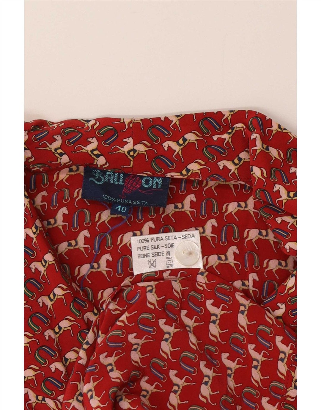 Ball On Womens Abstract Pattern Shirt Blouse EU 40 Medium Red Silk