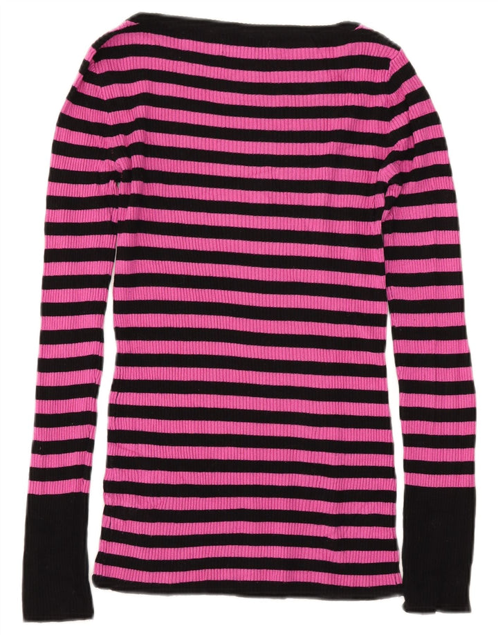 Guess Womens Top Long Sleeve UK 8 Small Pink Striped