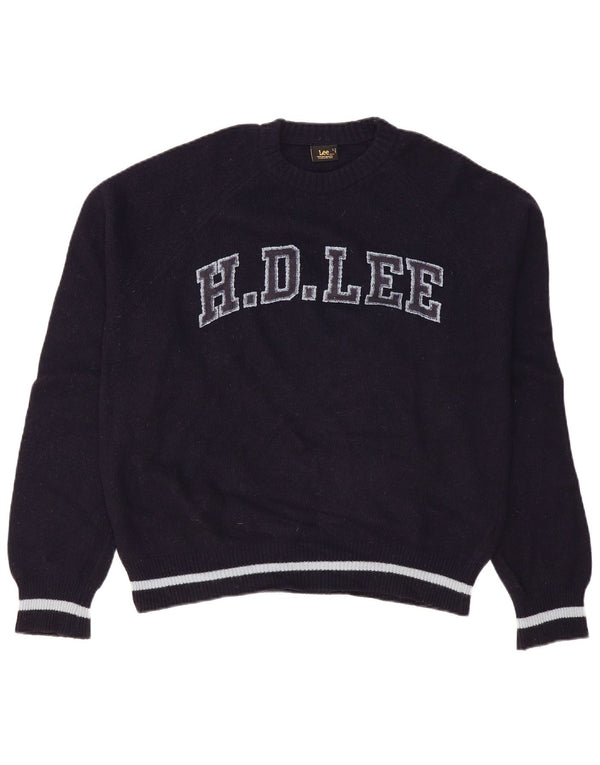 Lee Womens Graphic Crew Neck Jumper Sweater Large Navy Blue Wool