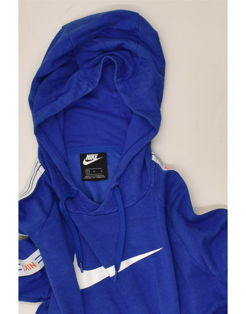 NIKE Womens Crop Graphic Hoodie Jumper UK 14 Medium Blue Cotton | Vintage Nike | Thrift | Second-Hand Nike | Used Clothing | Messina Hembry 