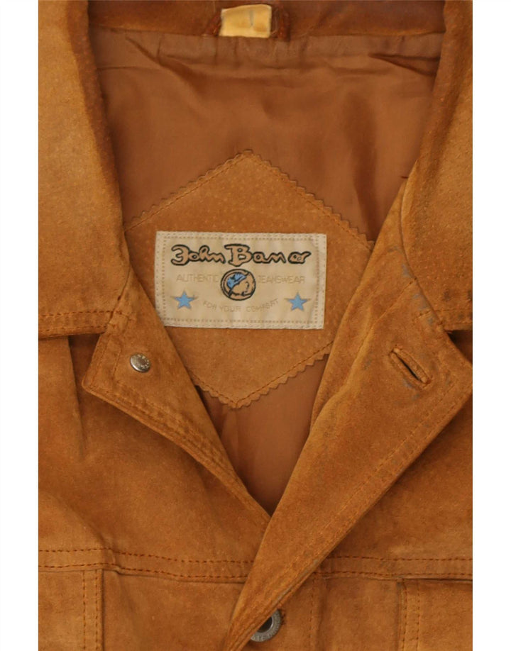 John Baner Mens Suede Jacket UK 40 Large Beige Leather