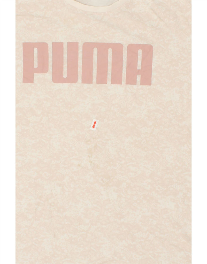 PUMA Womens Graphic T-Shirt Top UK 12 Medium Beige Cotton | Vintage Puma | Thrift | Second-Hand Puma | Used Clothing | Messina Hembry 