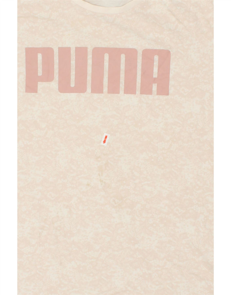 PUMA Womens Graphic T-Shirt Top UK 12 Medium Beige Cotton | Vintage Puma | Thrift | Second-Hand Puma | Used Clothing | Messina Hembry 