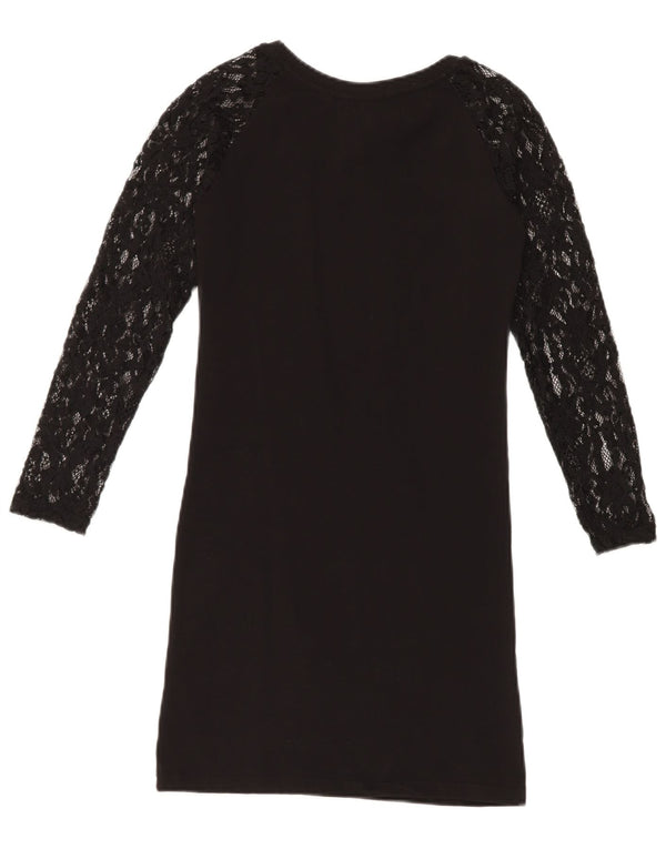 Boy London Womens Long Sleeve Lace T-Shirt Dress UK 6 XS Black Floral