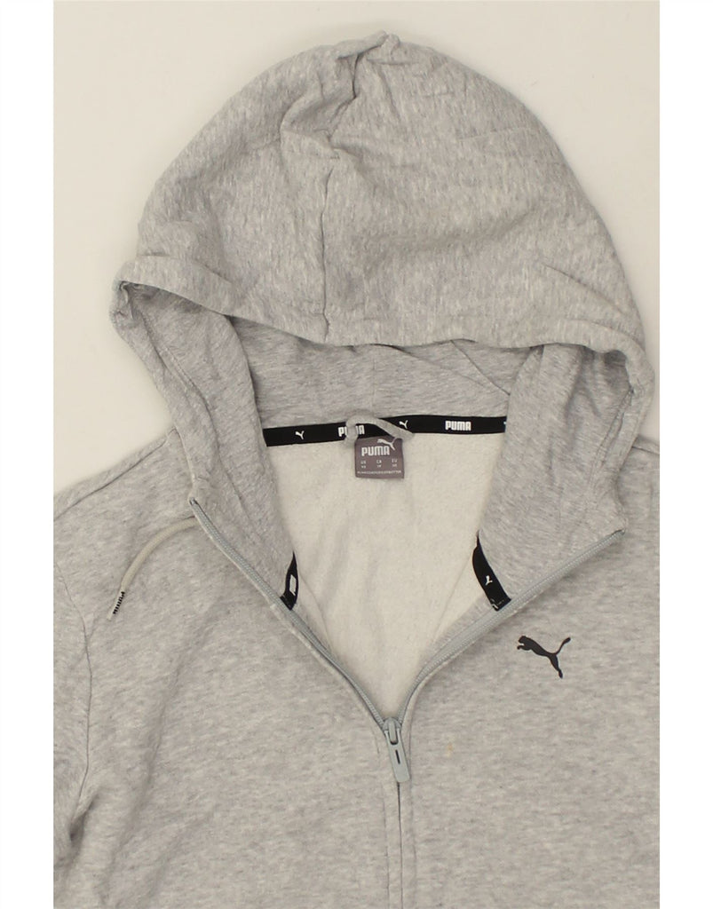 PUMA Womens Loose Fit Graphic Zip Hoodie Sweater UK 6 XS Grey Cotton | Vintage Puma | Thrift | Second-Hand Puma | Used Clothing | Messina Hembry 