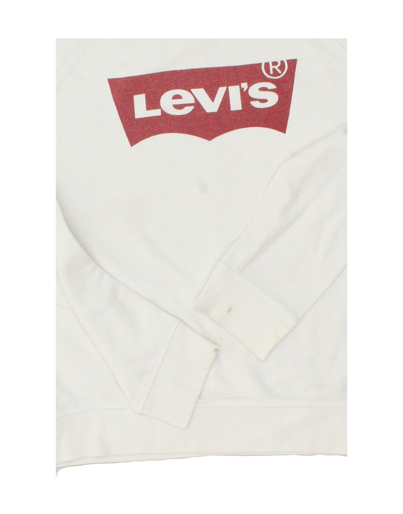 LEVI'S Womens Graphic Sweatshirt Jumper UK 14 Medium White Cotton | Vintage Levi's | Thrift | Second-Hand Levi's | Used Clothing | Messina Hembry 