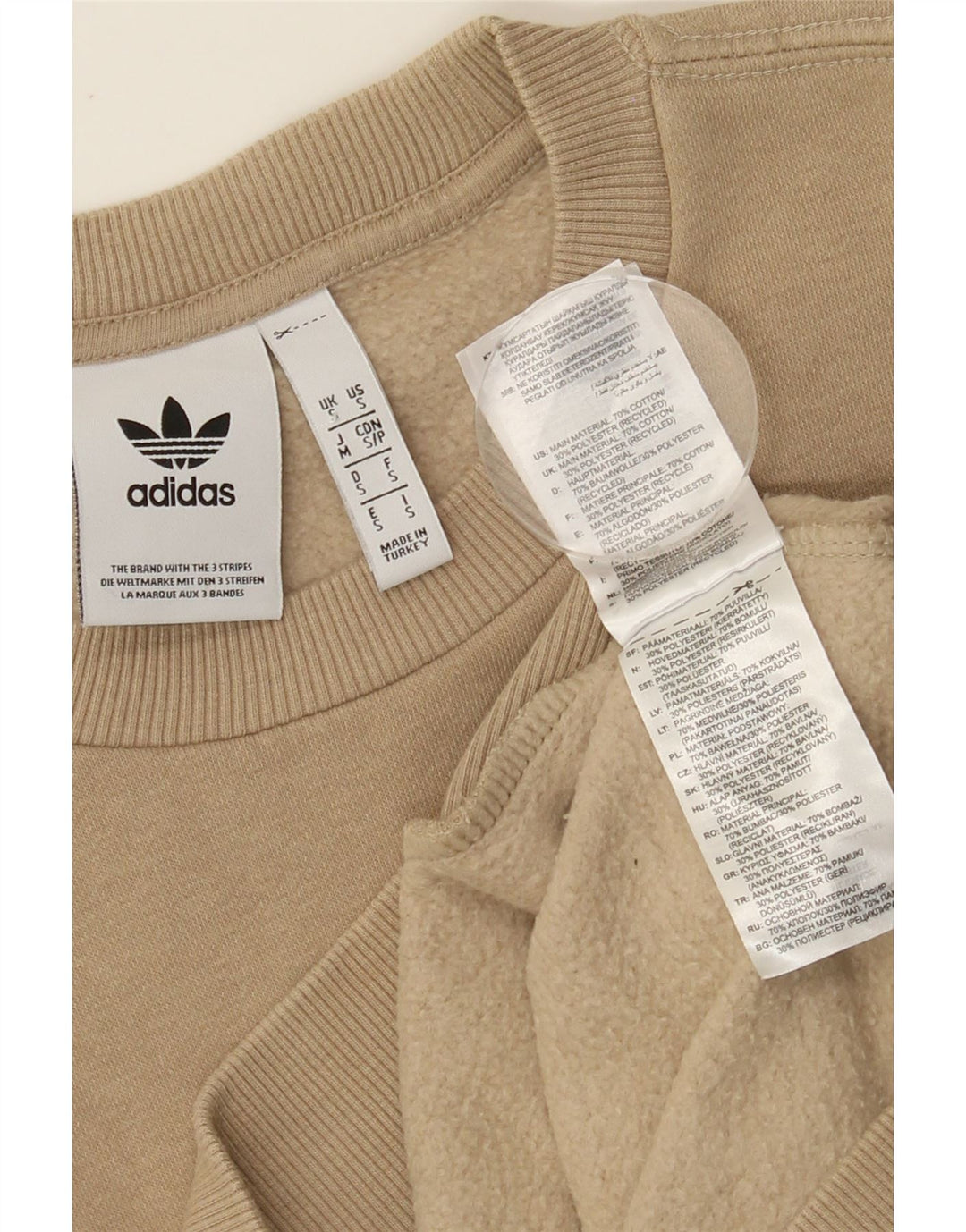 ADIDAS Mens Sweatshirt Jumper Small Beige Cotton
