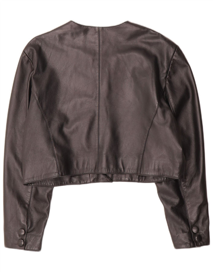 Vintage Womens Leather Bolero Jacket EU 44 XL Black Leather