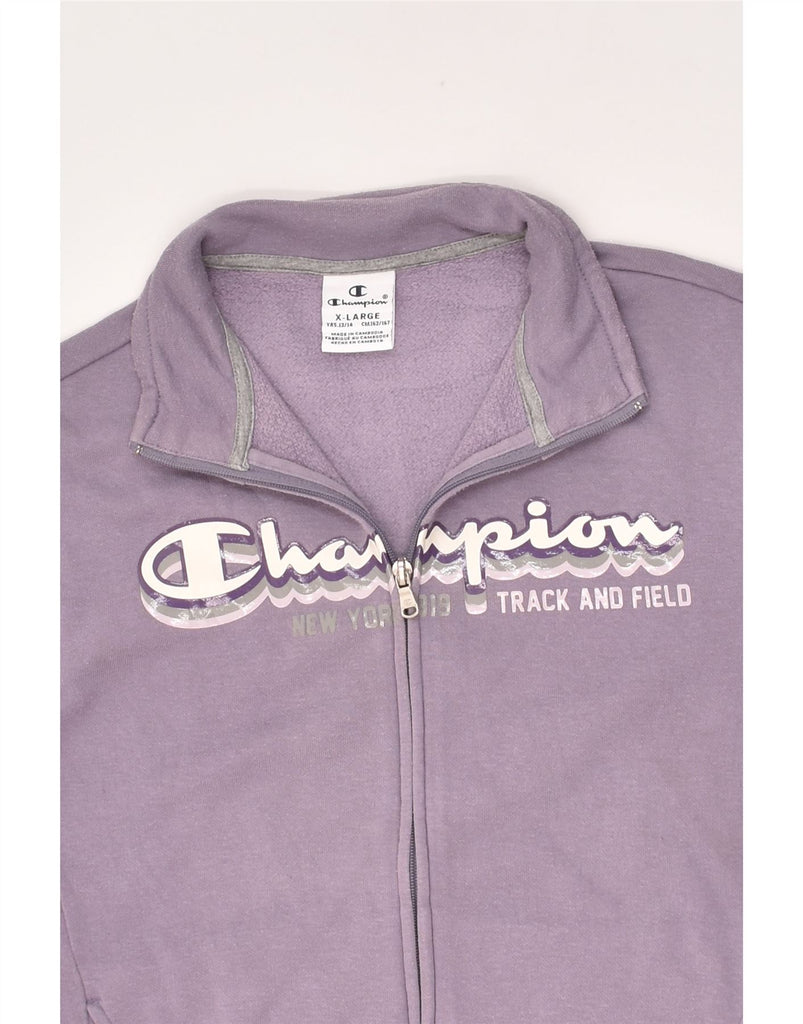 CHAMPION Girls Graphic Tracksuit Top Jacket 13-14 Years XL Purple Cotton | Vintage Champion | Thrift | Second-Hand Champion | Used Clothing | Messina Hembry 