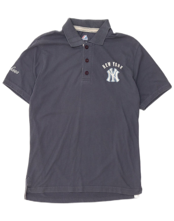 Majestic Mens New York Yankees Graphic Polo Shirt Medium Navy Blue Cotton