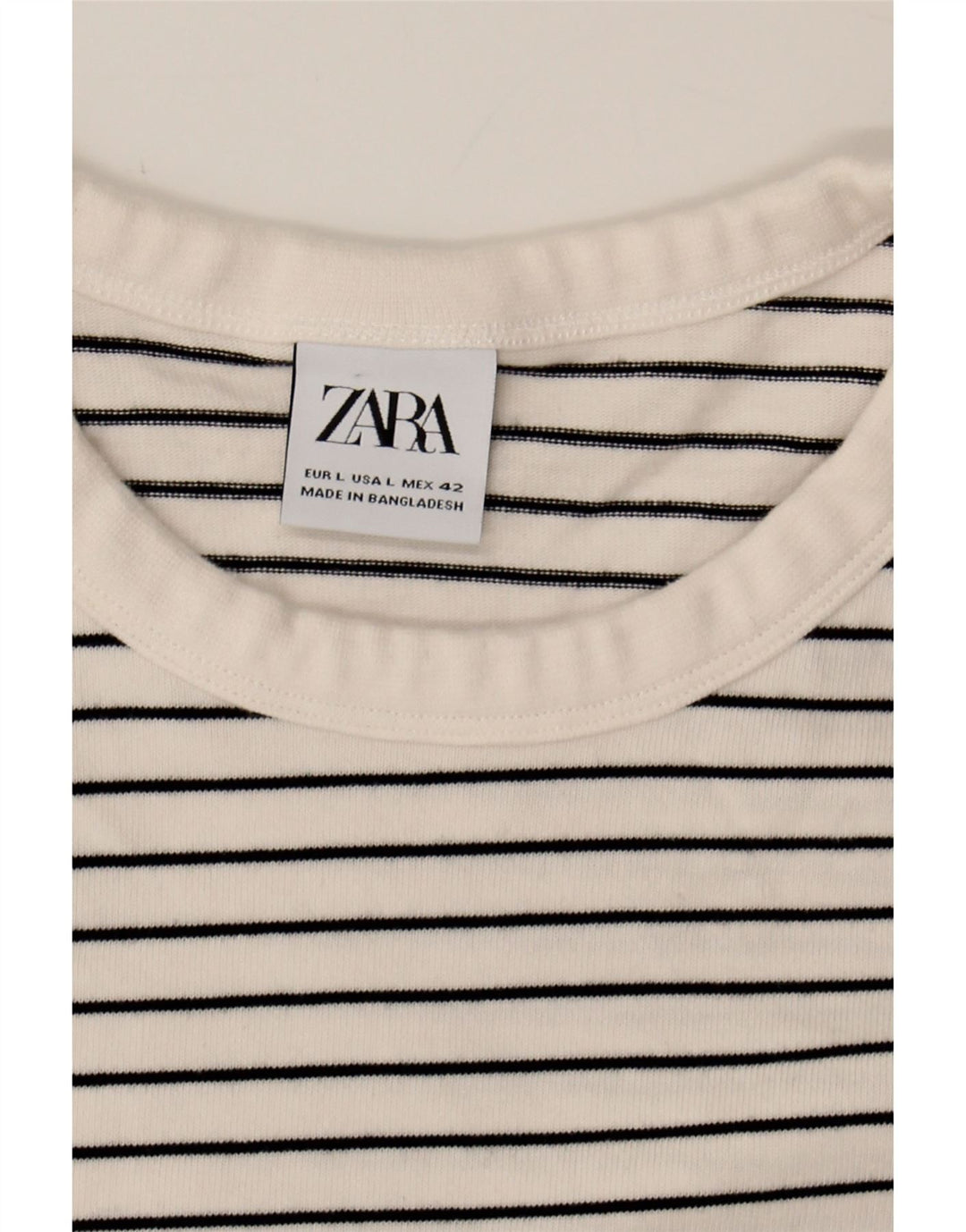 ZARA Womens Top Long Sleeve UK 16 Large White Striped Cotton Vintage Zara and Second-Hand Zara from Messina Hembry 