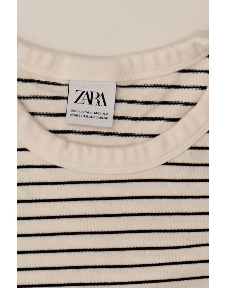 ZARA Womens Top Long Sleeve UK 16 Large White Striped Cotton Vintage Zara and Second-Hand Zara from Messina Hembry 