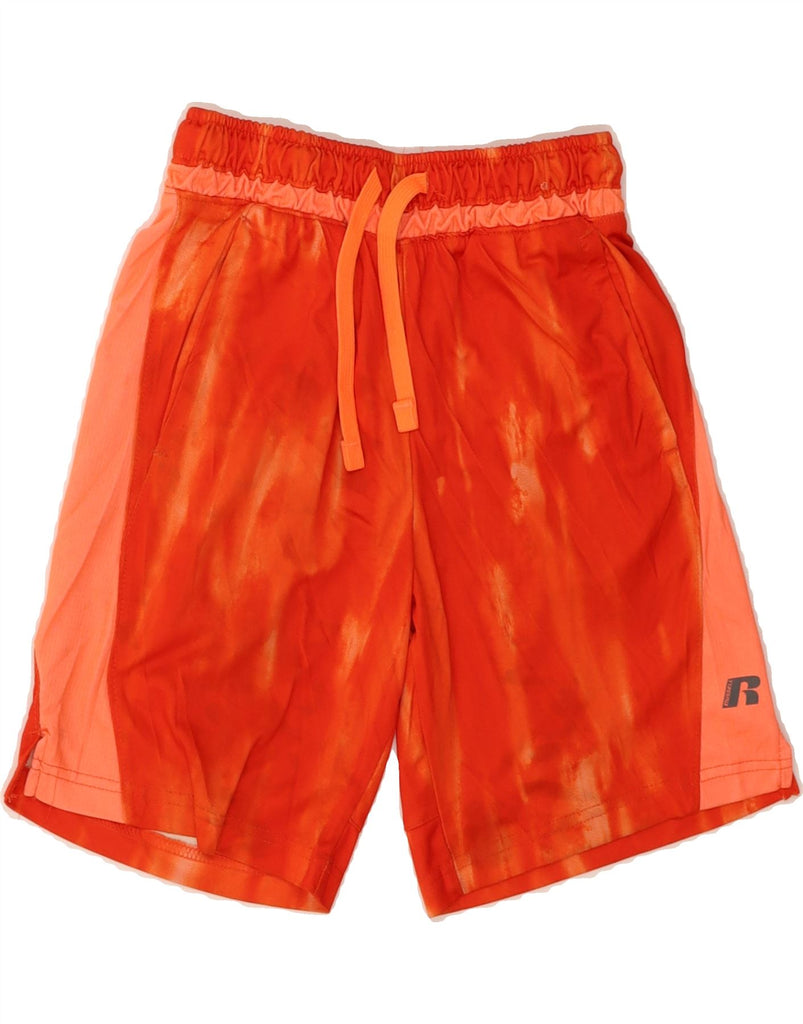 RUSSELL ATHLETIC Boys Sport Shorts 10-11 Years Larga Orange Tie Dye Vintage Russell Athletic and Second-Hand Russell Athletic from Messina Hembry 
