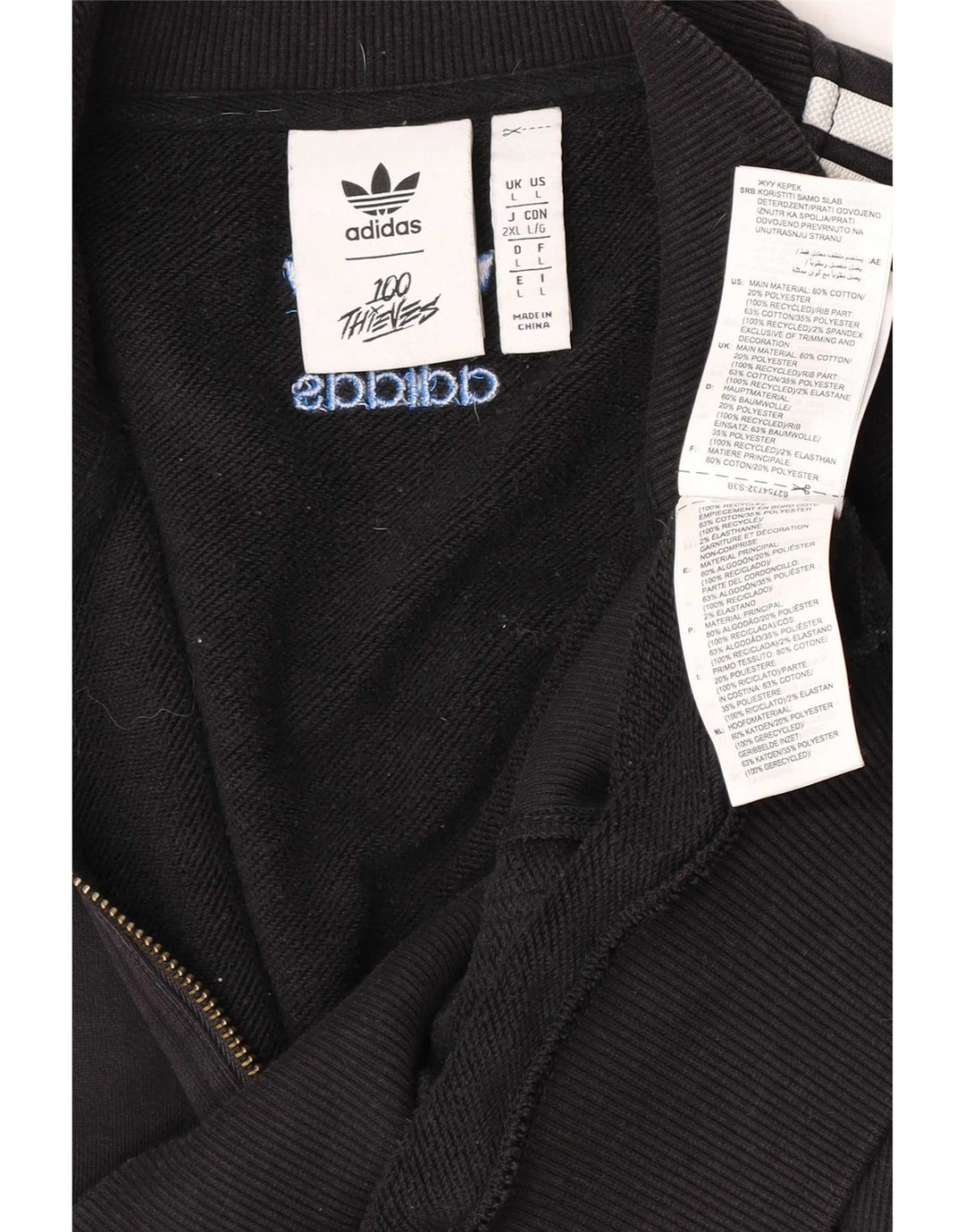 Adidas Mens Zip Neck Sweatshirt Jumper Large Black Cotton