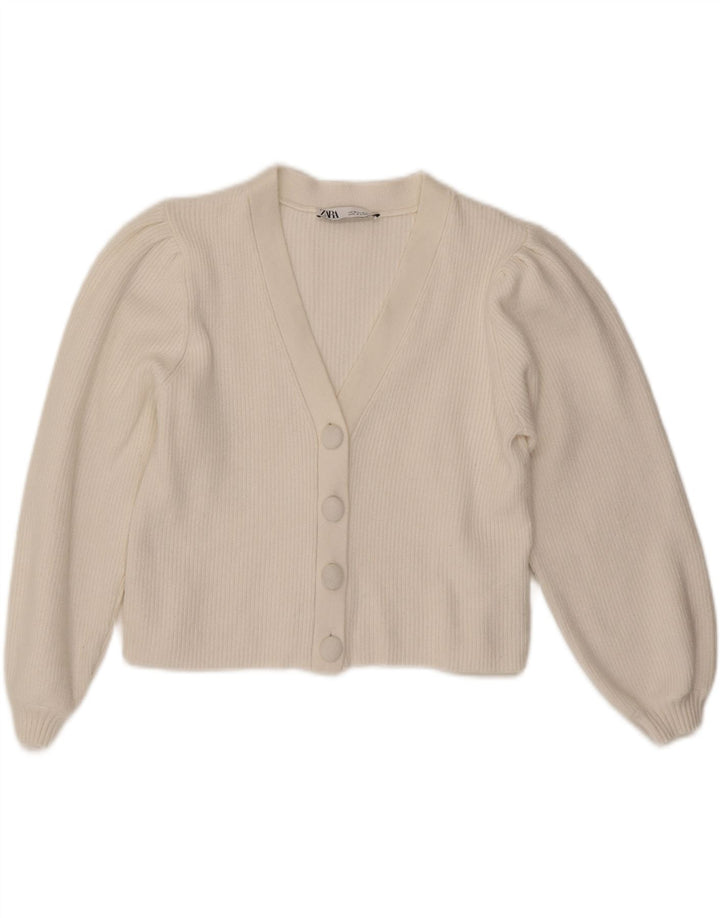 ZARA Womens Crop Cardigan Sweater UK 12 Medium White Viscose Vintage Zara and Second-Hand Zara from Messina Hembry 