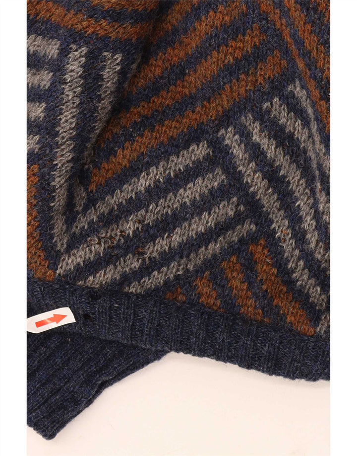 Vintage Mens Crew Neck Jumper Sweater Large Multicoloured Chevron Wool