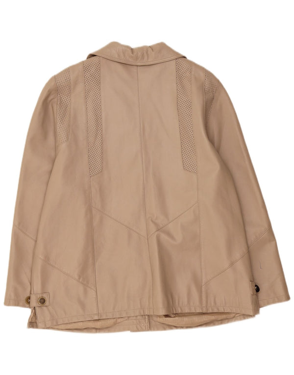 Vintage Womens Leather Jacket UK 22 3XL Beige Lambskin