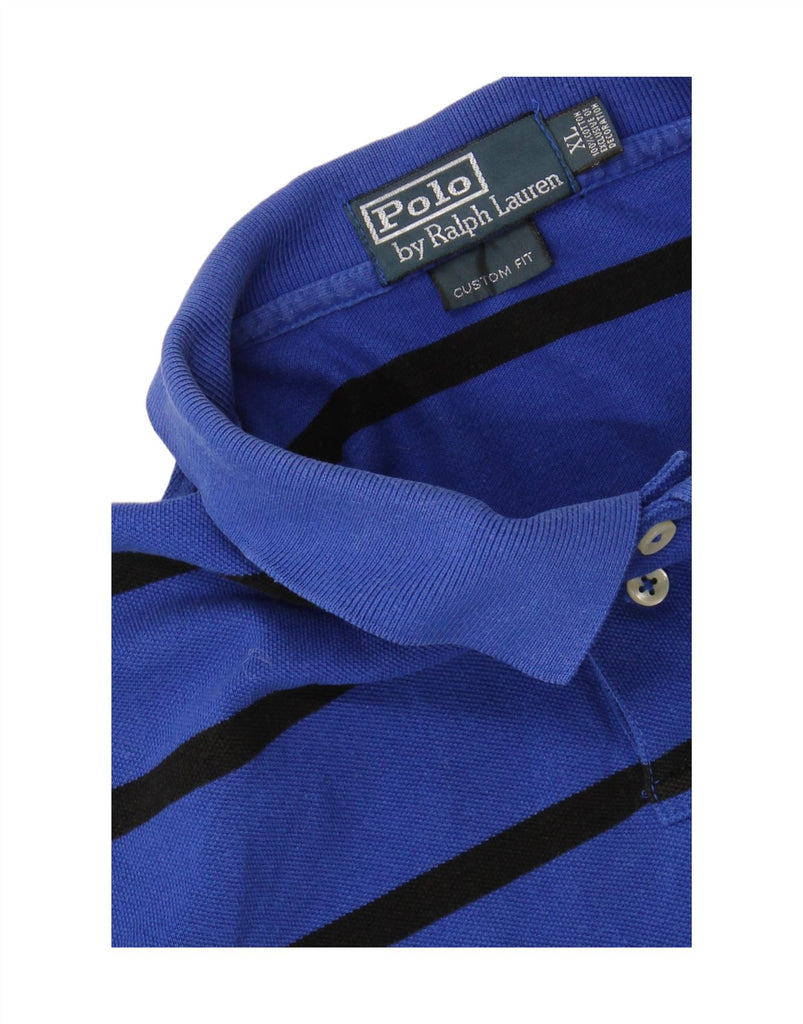POLO RALPH LAUREN Mens Custom Fit Polo Shirt XL Blue Striped Cotton Vintage Polo Ralph Lauren and Second-Hand Polo Ralph Lauren from Messina Hembry 