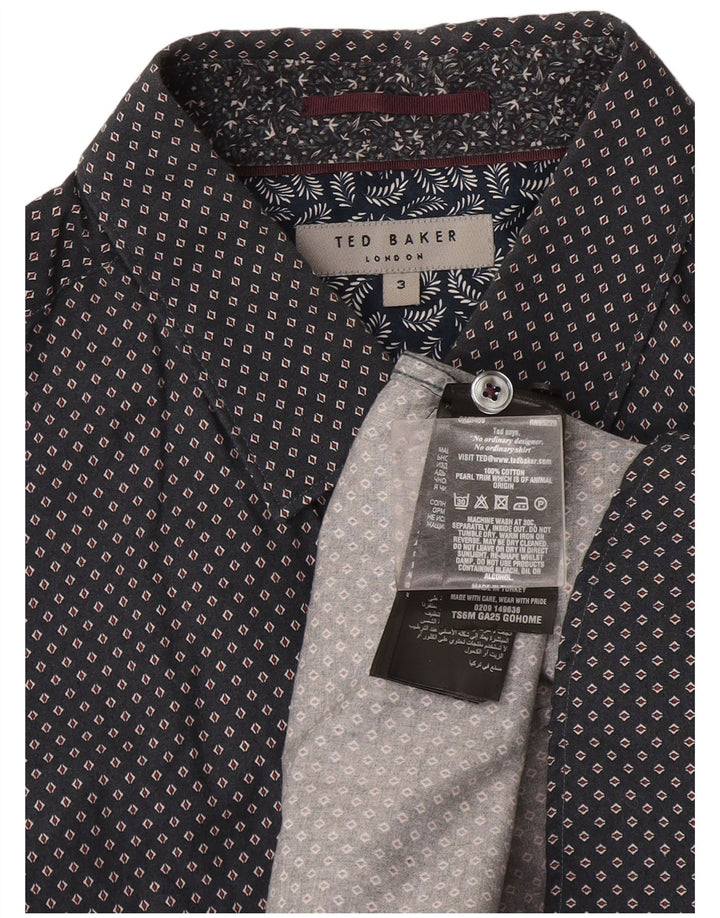 Ted Baker Mens Shirt Size 3 Medium Grey Spotted Cotton